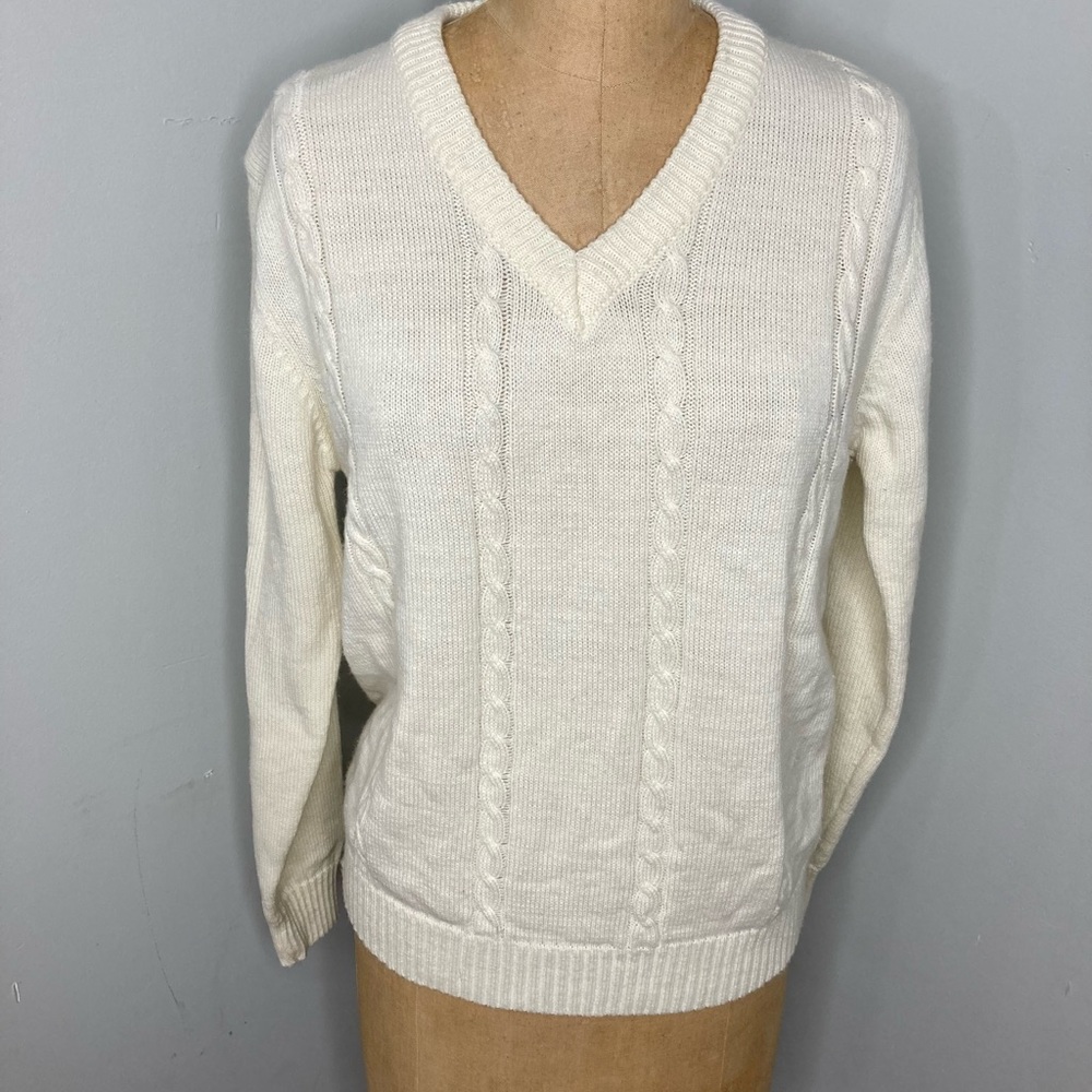 Vintage 1960s Cream Colored V Neck Sweater